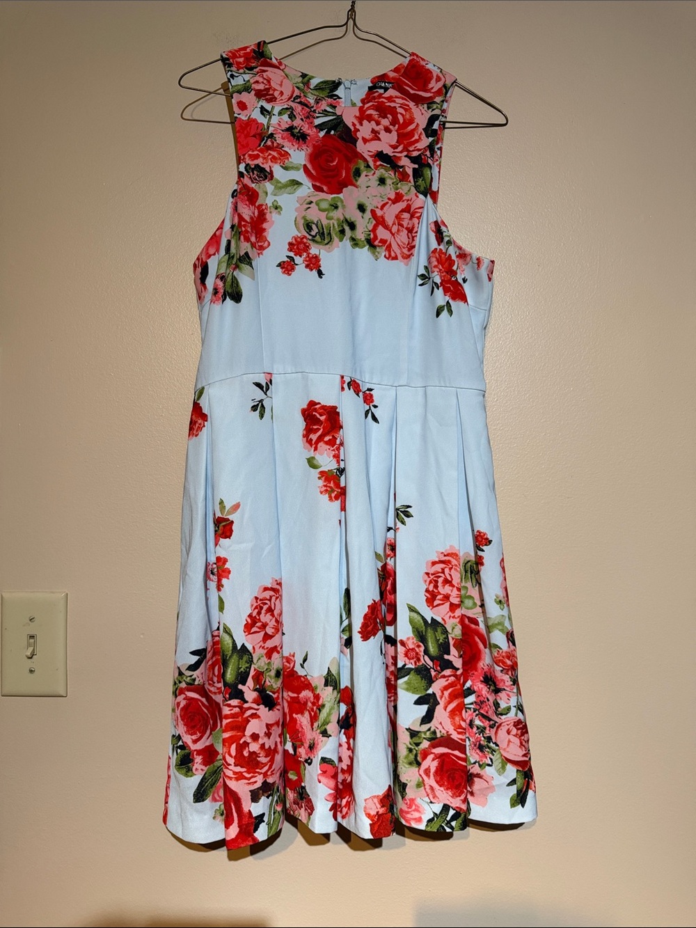 Gianni Bini Light Blue Floral Sleeveless Fit-and-Flare Dress